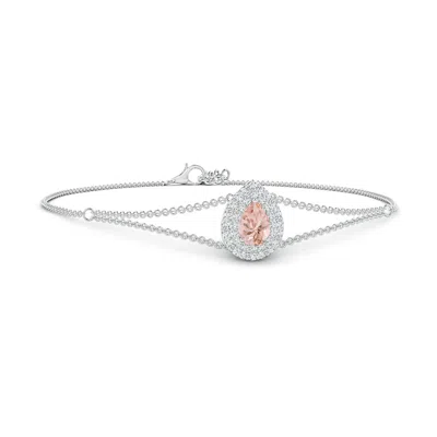 Angara Pear-shaped Morganite Bracelet With Double Halo In Pink