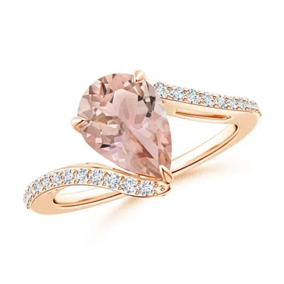 Angara Pear-shaped Morganite Bypass Ring With Diamond Accents In Gold