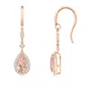 Angara Pear-shaped Morganite Drop Earrings With Diamond Halo In Rose Gold/peachy Pink