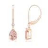 Angara Pear-shaped Morganite Leverback Drop Earrings With Diamond In Rose Gold/peachy Pink