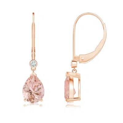 Angara Pear-shaped Morganite Leverback Drop Earrings With Diamond In Pink