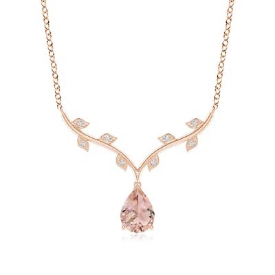 Angara Pear-shaped Morganite Necklace With Leaf Motifs In Gold