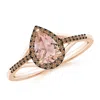 Angara Pear-shaped Morganite Ring With Coffee Diamond Halo In Rose Gold/peach