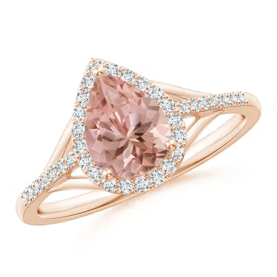 Angara Pear-shaped Morganite Ring With Diamond Halo In Gold