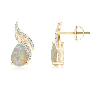Angara Pear-shaped Opal And Diamond Flame Earrings In Gold