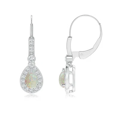 Angara Pear-shaped Opal And Diamond Halo Drop Earrings In Metallic