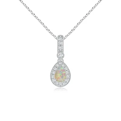 Angara Pear-shaped Opal And Pave Diamond Halo Pendant In Metallic