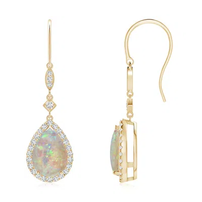 Angara Pear-shaped Opal Drop Earrings With Diamond Halo In Gold