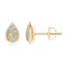 Angara Pear-shaped Opal Solitaire Stud Earrings In Yellow Gold/milky With High Play Of Colour