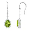 Angara Pear-shaped Peridot Drop Earrings With Diamond Halo In White Gold/green