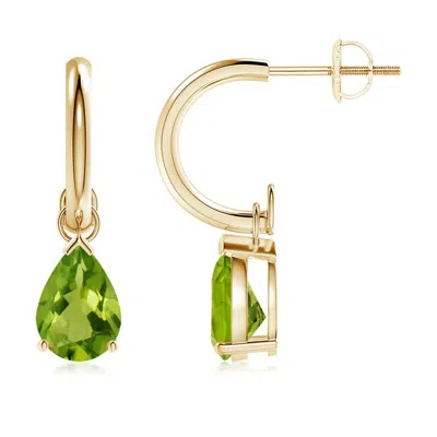 Angara Pear-shaped Peridot Drop Earrings With Screw Back In Metallic