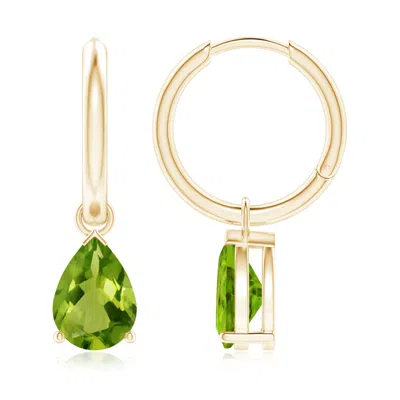Angara Pear-shaped Peridot Hinged Hoop Drop Earrings In Green