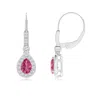 Angara Pear-shaped Pink Sapphire And Diamond Halo Drop Earrings In White Gold/rich Pink