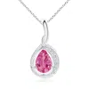 Angara Pear-shaped Pink Sapphire And Diamond Loop Pendant In White Gold/medium Pink