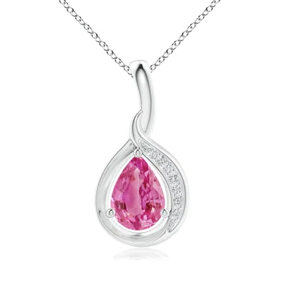 Angara Pear-shaped Pink Sapphire And Diamond Loop Pendant In Metallic