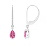 Angara Pear-shaped Pink Sapphire Leverback Drop Earrings With Diamond In White Gold/medium Pink