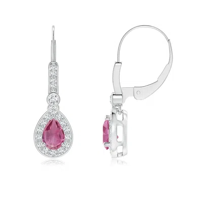 Angara Pear-shaped Pink Tourmaline And Diamond Halo Drop Earrings In Metallic