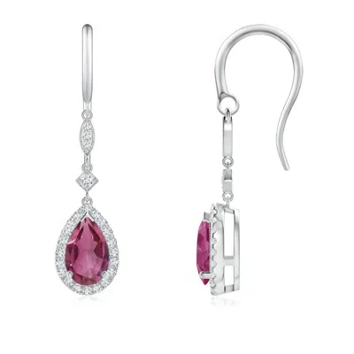 Angara Pear-shaped Pink Tourmaline Drop Earrings With Diamond Halo In Metallic