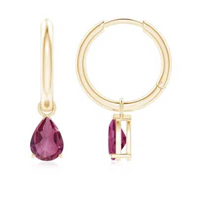 Angara Pear-shaped Pink Tourmaline Hinged Hoop Drop Earrings