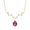 Angara Pear-shaped Pink Tourmaline Necklace With Leaf Motifs In Yellow Gold/rich Pink