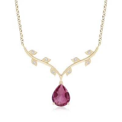 Angara Pear-shaped Pink Tourmaline Necklace With Leaf Motifs In Gold