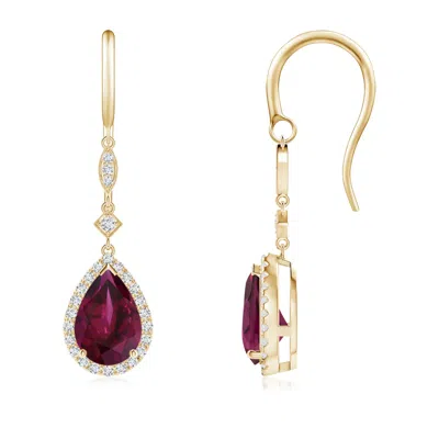 Angara Pear-shaped Rhodolite Drop Earrings With Diamond Halo In Gold
