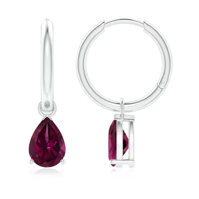 Angara Pear-shaped Rhodolite Hinged Hoop Drop Earrings In Pink