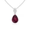 Angara Pear-shaped Rhodolite Pendant With Leaf Bale In White Gold/medium Purplish Red