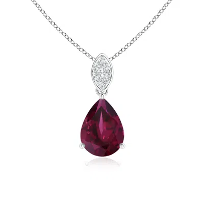 Angara Pear-shaped Rhodolite Pendant With Leaf Bale In Metallic