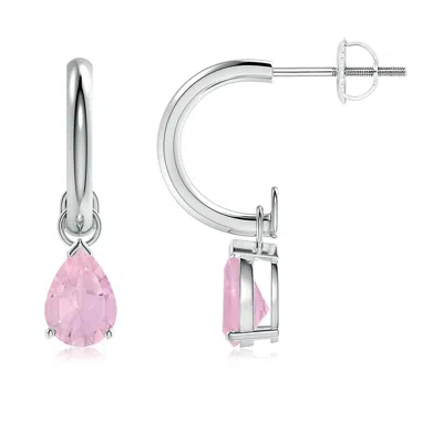 Angara Pear-shaped Rose Quartz Drop Earrings With Screw Back In White