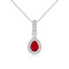 Angara Pear-shaped Ruby And Pave Diamond Halo Pendant