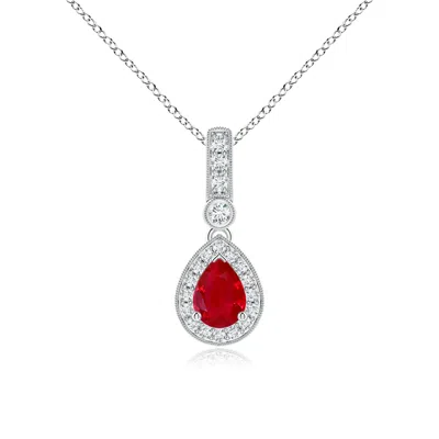 Angara Pear-shaped Ruby And Pave Diamond Halo Pendant
