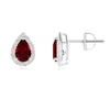 Angara Pear-shaped Ruby Halo Stud Earrings In White Gold/deep Rich Red