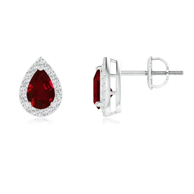 Angara Pear-shaped Ruby Halo Stud Earrings In Red
