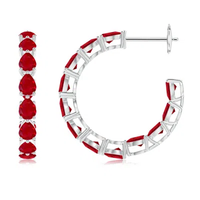 Angara Pear-shaped Ruby Inside-out Medium Hoop Earrings In Red