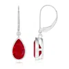 Angara Pear-shaped Ruby Leverback Drop Earrings In White Gold/medium Red