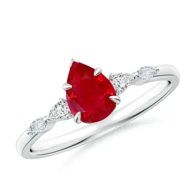 Angara Pear-shaped Ruby Side Stone Engagement Ring In White