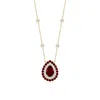 Angara Pear-shaped Ruby Two Tone Necklace With Double Halo In Yellow & White Gold/deep Rich Red