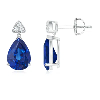 Angara Pear-shaped Sapphire Drop Earrings With Trio Diamonds In Metallic