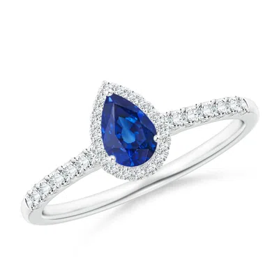 Angara Pear-shaped Sapphire Halo Engagement Ring In White