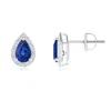 Angara Pear-shaped Sapphire Halo Stud Earrings In White Gold/medium To Rich Blue