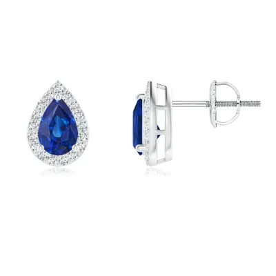 Angara Pear-shaped Sapphire Halo Stud Earrings In Blue