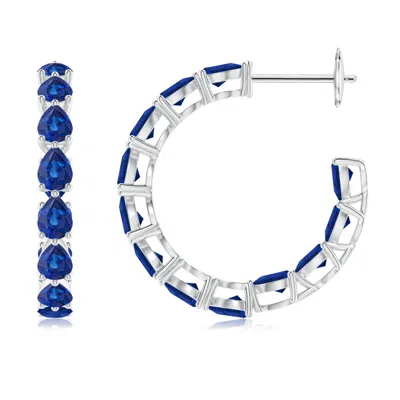 Angara Pear-shaped Sapphire Inside-out Medium Hoop Earrings In Blue
