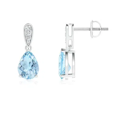 Angara Pear-shaped Solitaire Aquamarine Drop Earrings With Diamonds In White