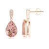 Angara Pear-shaped Solitaire Morganite Drop Earrings With Diamonds In Rose Gold/peachy Pink