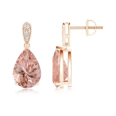 Angara Pear-shaped Solitaire Morganite Drop Earrings With Diamonds In Pink