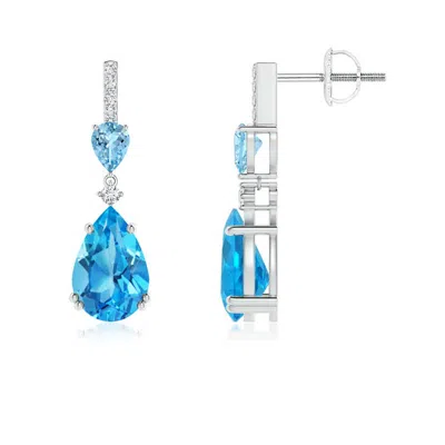 Angara Pear-shaped Swiss Blue Topaz And Aquamarine Drop Earrings In Metallic
