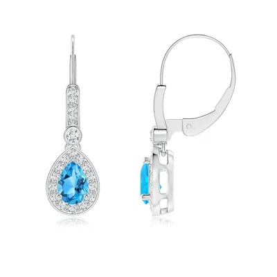 Angara Pear-shaped Swiss Blue Topaz And Diamond Halo Drop Earrings In Metallic