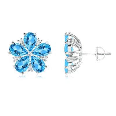 Angara Pear-shaped Swiss Blue Topaz And Diamond Stud Earrings
