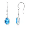 Angara Pear-shaped Swiss Blue Topaz Drop Earrings With Diamond Halo In White Gold/swiss Blue